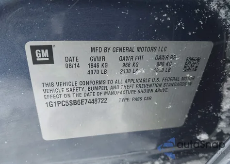 2014 Chevrolet Cruze 1Lt Auto from USA, damaged, VIN 1G1PC5SB6E7448722